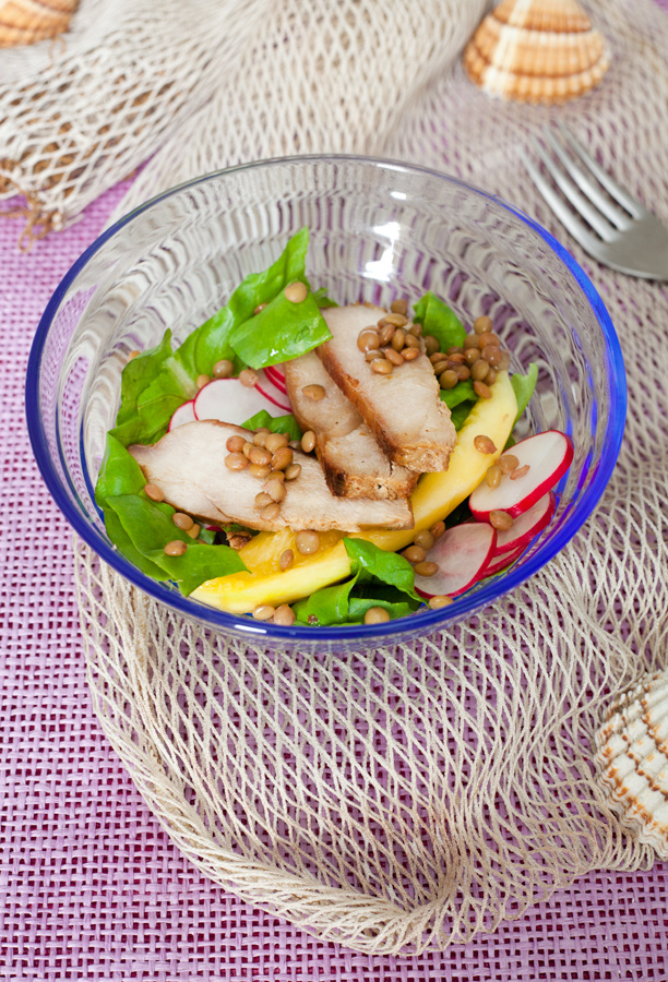 Insalata pollo, mango e lenticchie Prometeo urbino