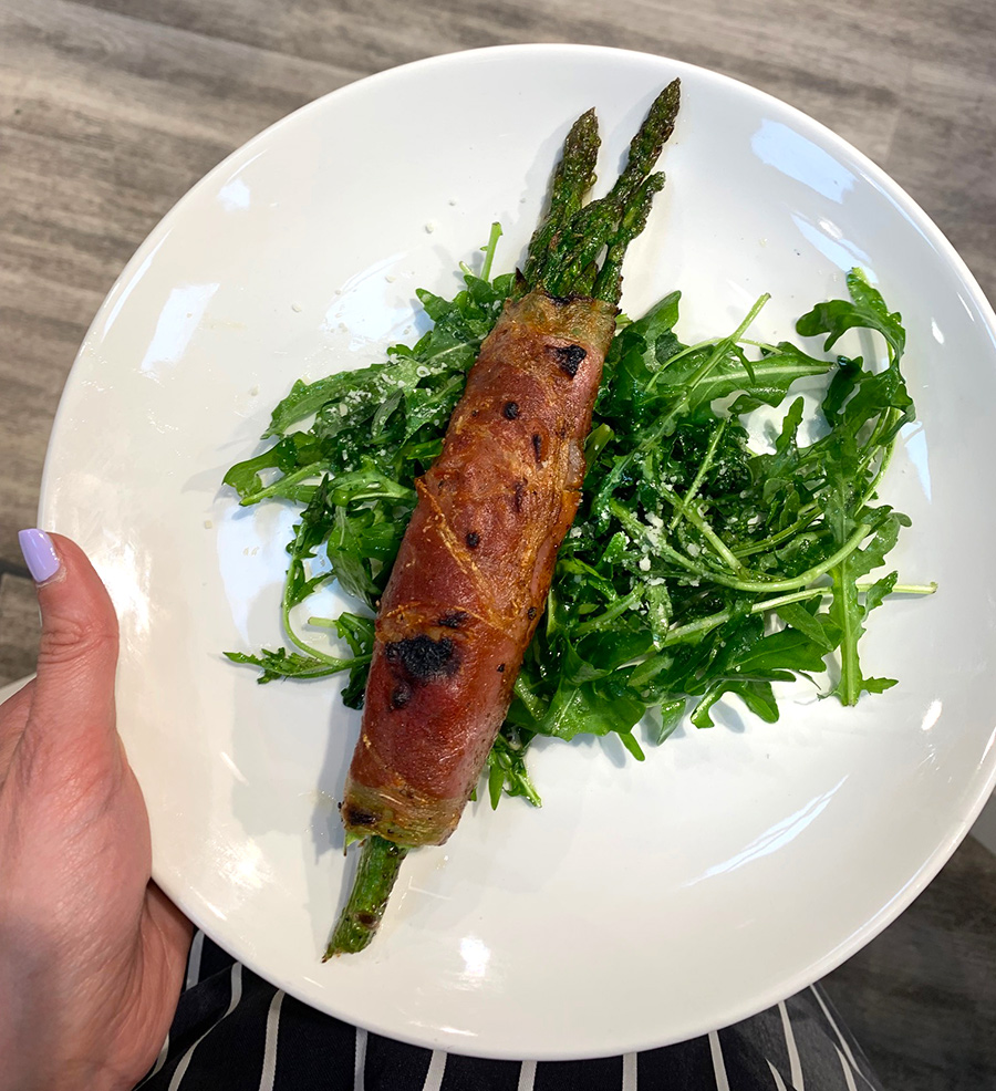 Italian starter: Roasted asparagus wrapped in Parma ham